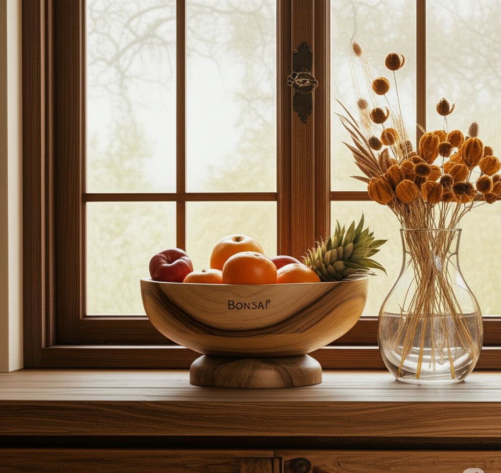Bonsai™ Hand-Carved Acacia Wood Decorative Bowl – Artisan Wooden Home Accent