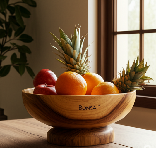 Bonsai™ Hand-Carved Acacia Wood Decorative Bowl – Artisan Wooden Home Accent